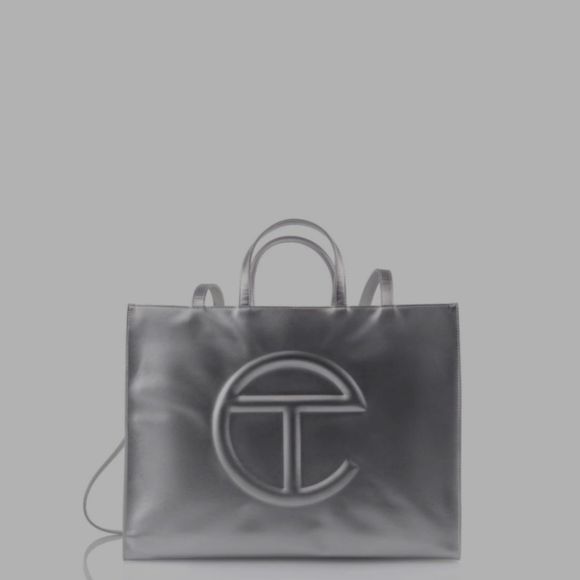 *NWT* TELFAR Large Vegan Metallic Silver "Bushwick Birkin" SOLD OUT RETAIL - Picture 2 of 12